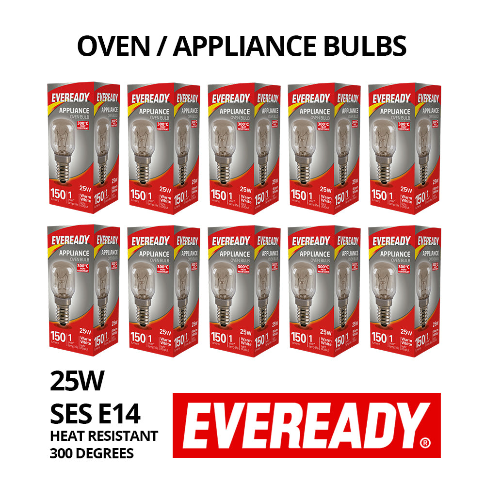 25W Appliance Light Bulbs 10 pack - Oven Bulb - 300°C Heat Resistant E14 SES